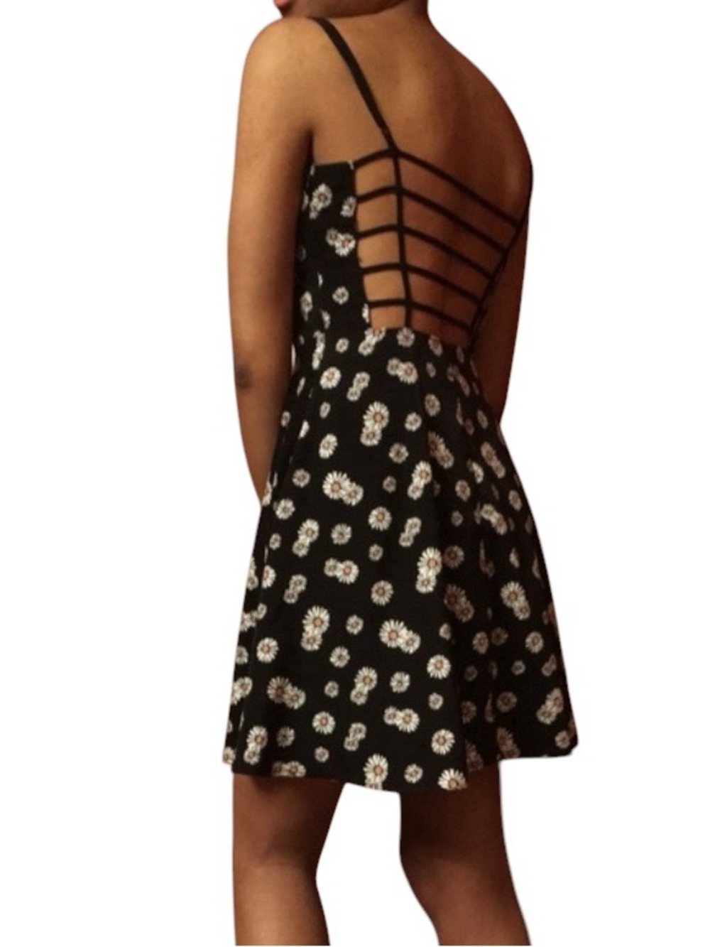LA Hearts Black Floral Daisy Strappy Back A-Line Sun Dress 90s style